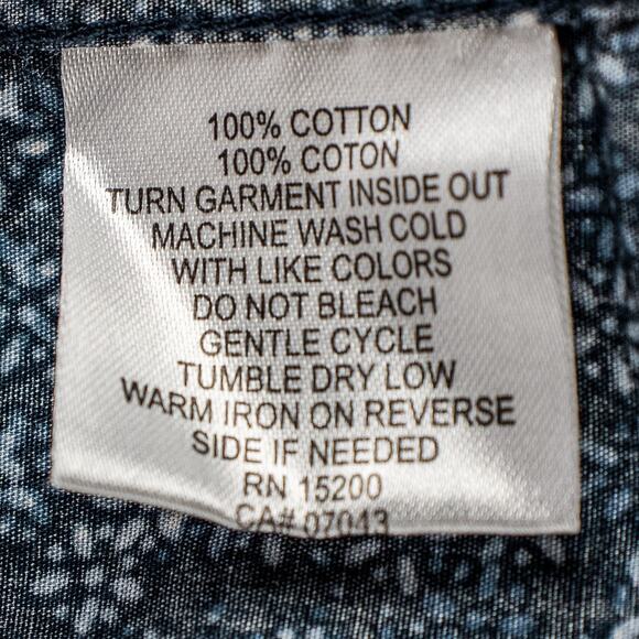 Floral Button-Up Chambray Trim – Men’s Medium Long Sleeve Casual | Vintage Red - Picture 9 of 12